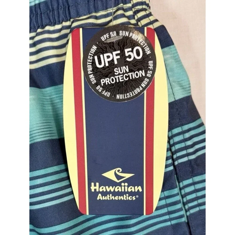 Hawaiian Authentics UPF50 Classic Swim Trunks Lined Blue Stripe Men’s XXL NWT